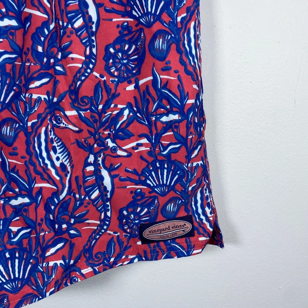 Vineyard Vines Swim Trunks Mens XL Red Seahorse Nautical Print 6 Inch Inseam